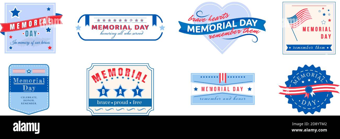 American Memorial Day flat color vector badges set Stock Vector