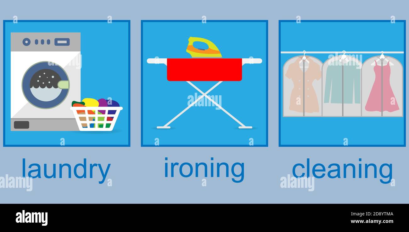 Dry cleaning services: laundry, ironing, cleaning Stock Vector