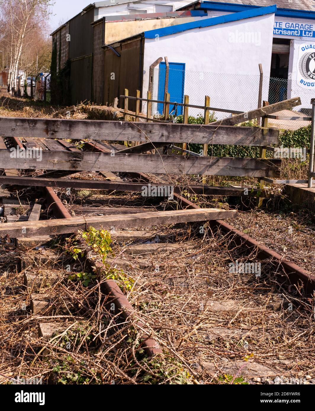 The disused railway track over the bridge outside the Cross Inn pub, cross inn, south wales. Number 3951 Stock Photo