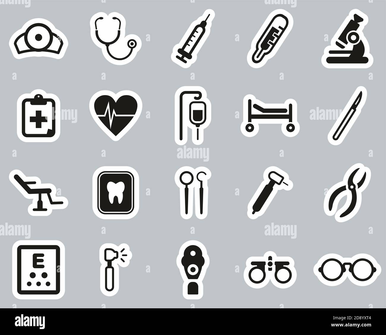 Medical Equipment Icons Black & White Sticker Set Big Stock Vector