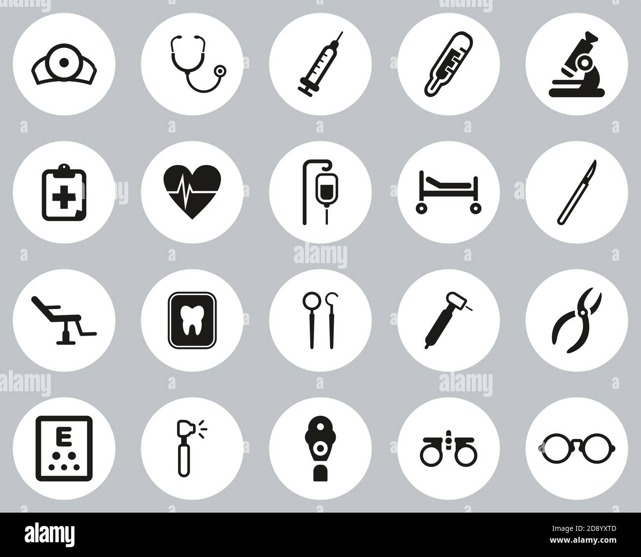 Medical Equipment Icons Black & White Flat Design Circle Set Big Stock ...
