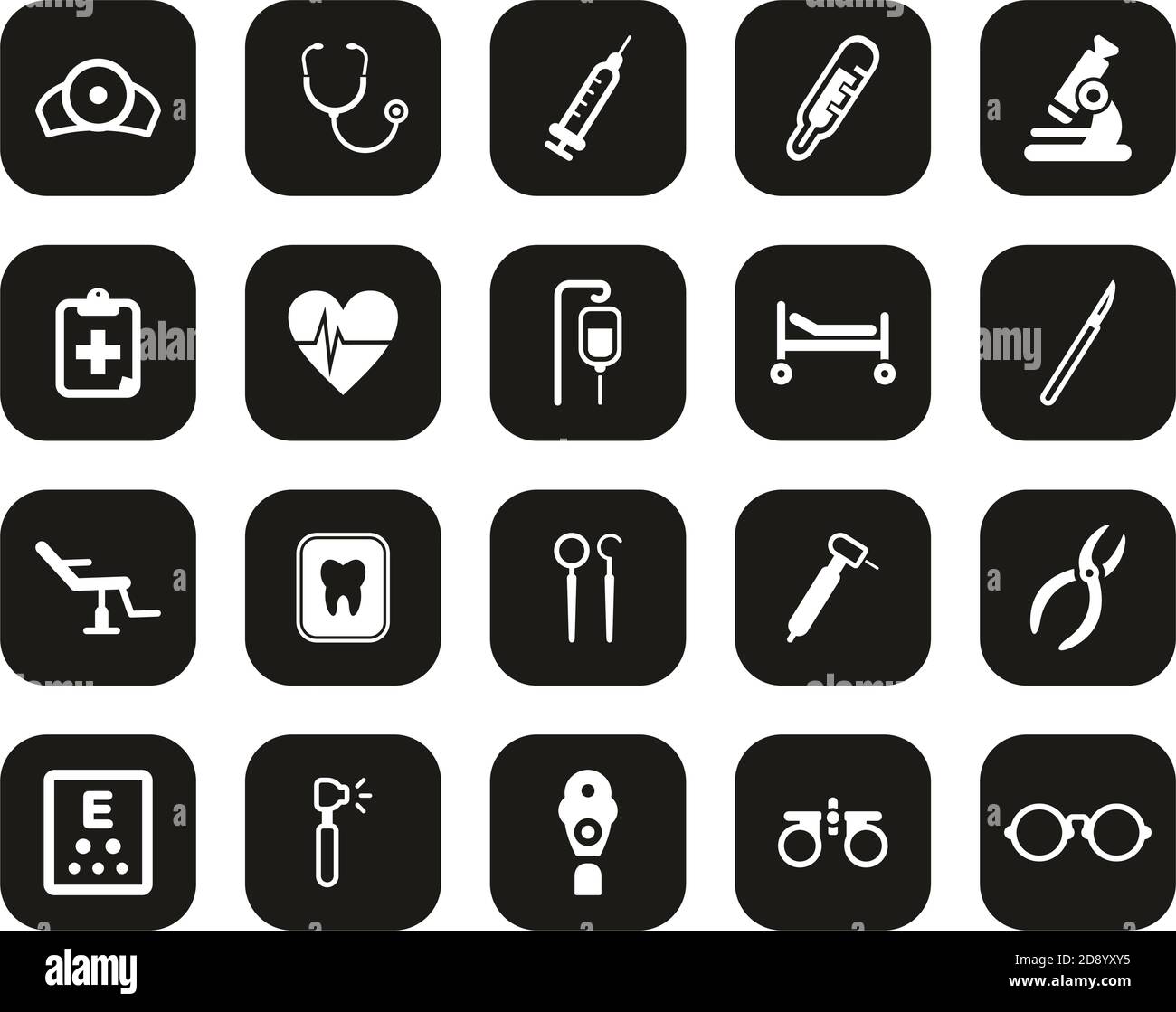 Medical Equipment Icons White On Black Flat Design Set Big Stock Vector