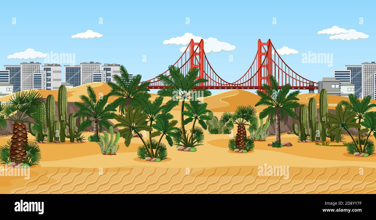 Town in desert nature landscape scene illustration Stock Vector Image ...