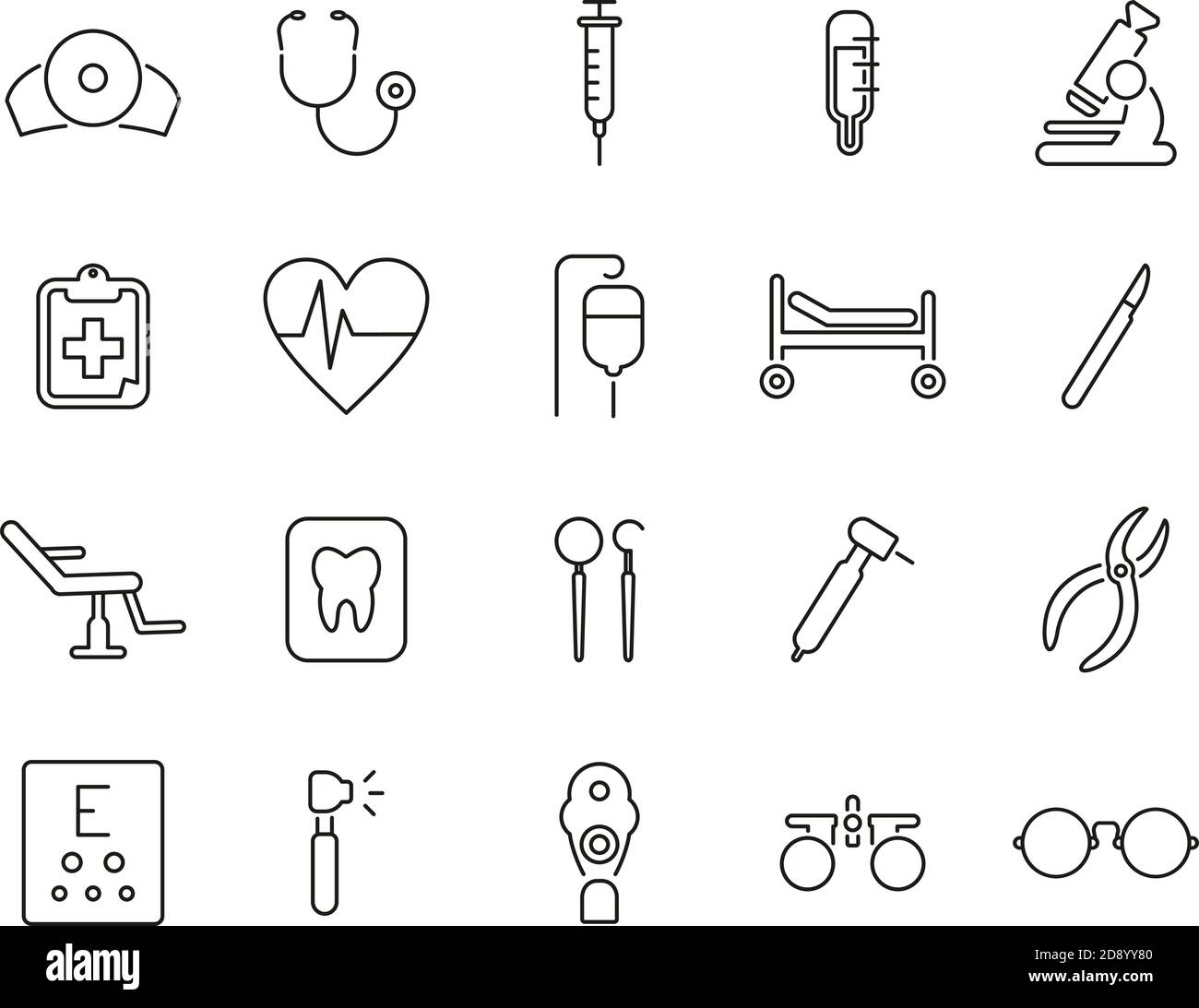 Medical Equipment Icons Black & White Thin Line Set Big Stock Vector ...