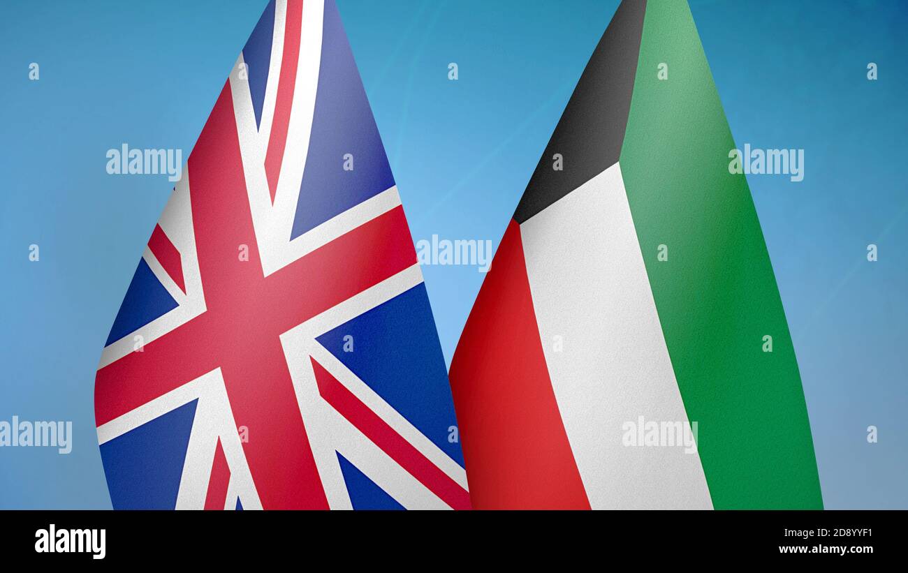 United Kingdom and Kuwait two flags Stock Photo