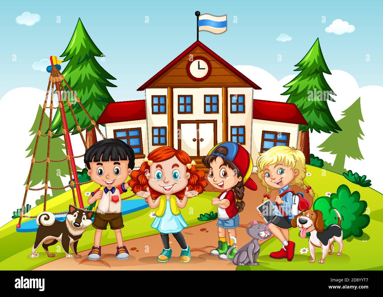Children in the school scene illustration Stock Vector Image & Art - Alamy
