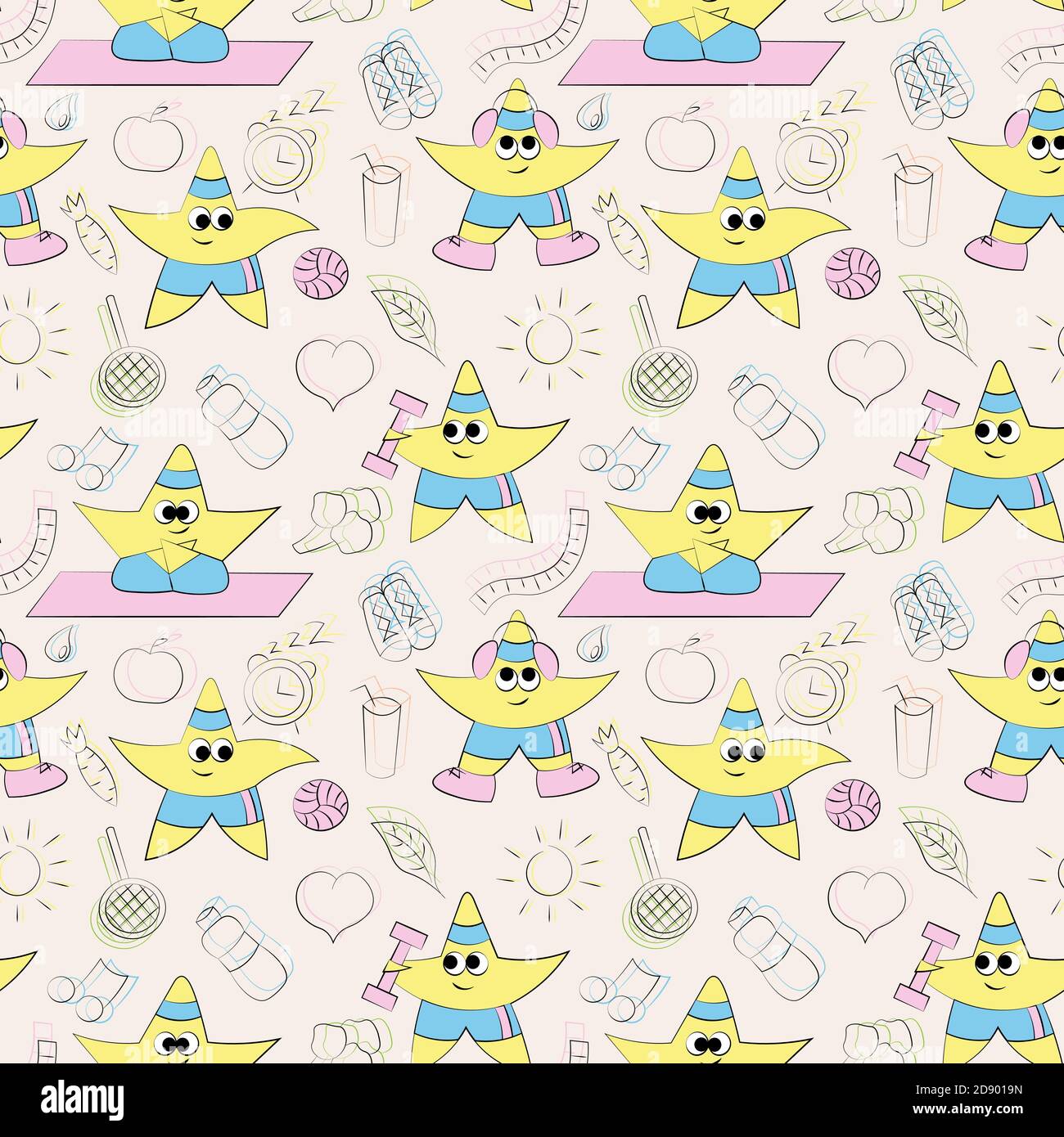 Seamless vector pattern with cute sports stars Stock Vector Image & Art ...