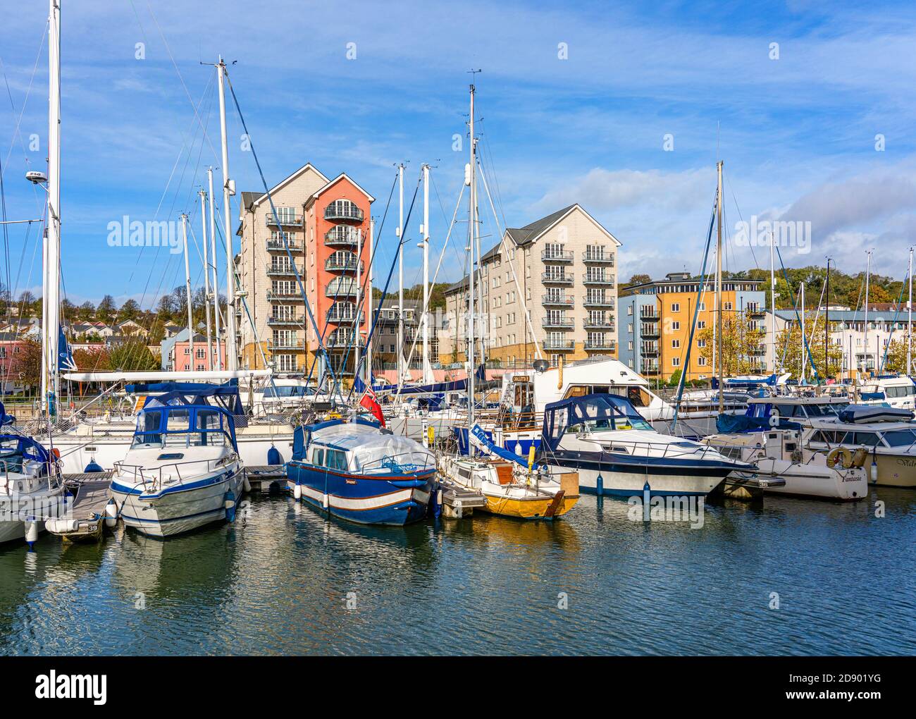 Bustling marina and harbourside flats in Portishead Somerset UK one