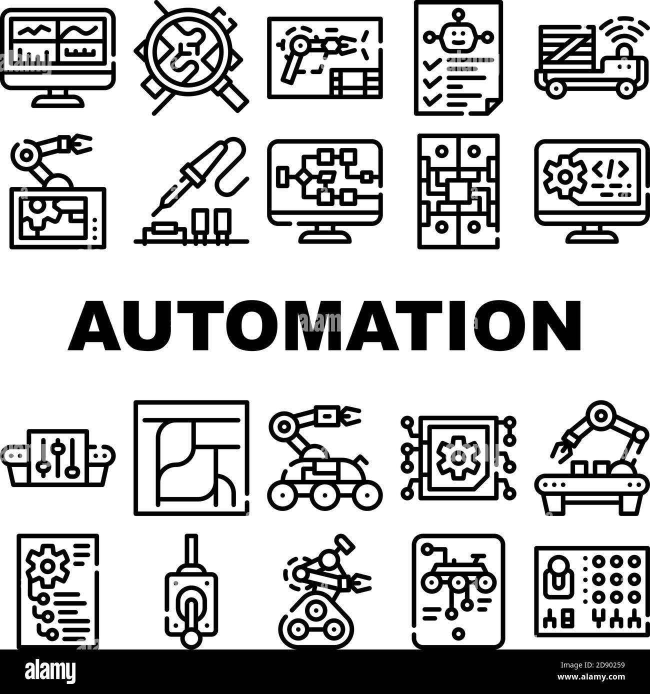 Automation Engineer Collection Icons Set Vector Illustrations Stock ...
