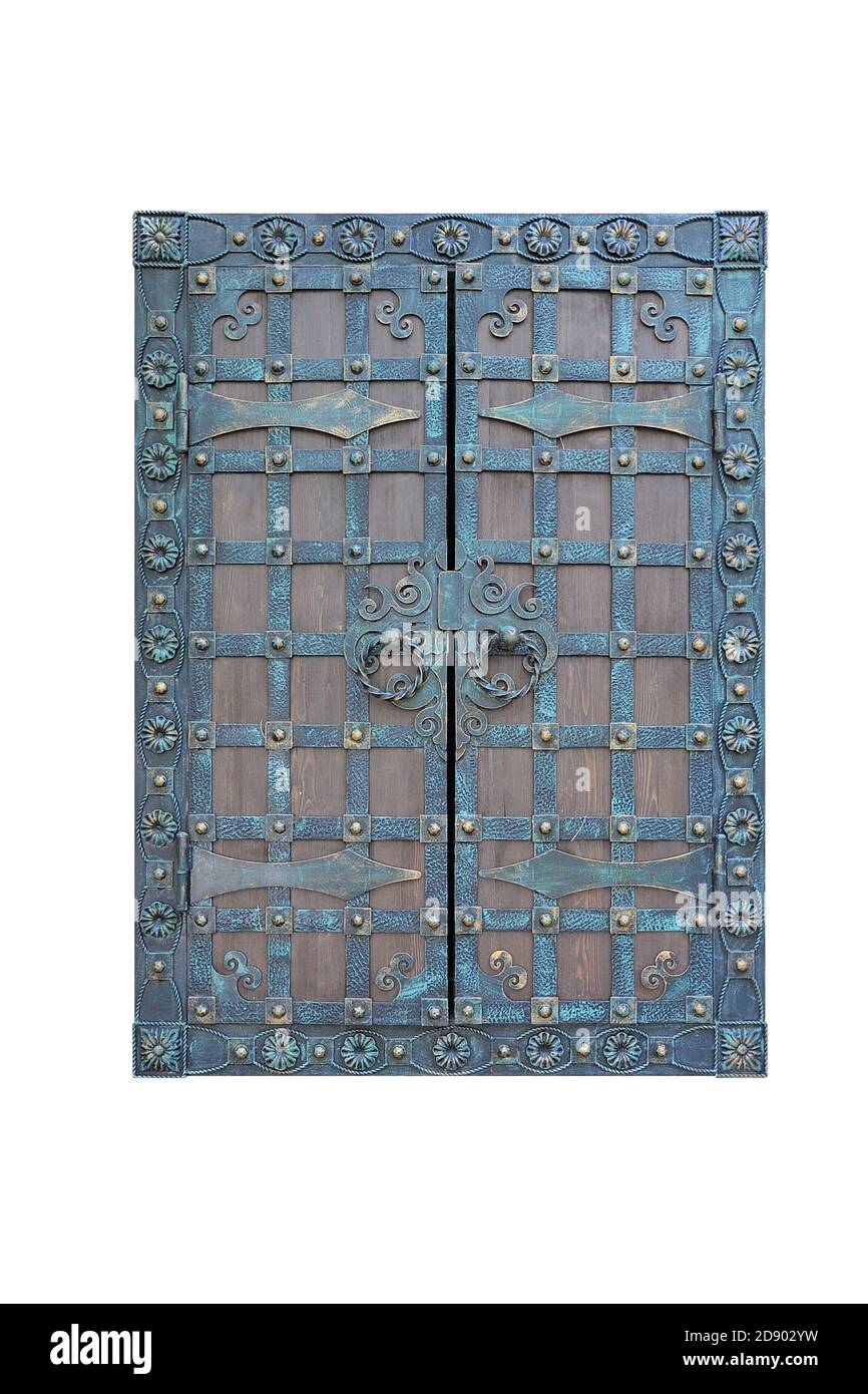 Iron medieval shutters on white isolated background Stock Photo
