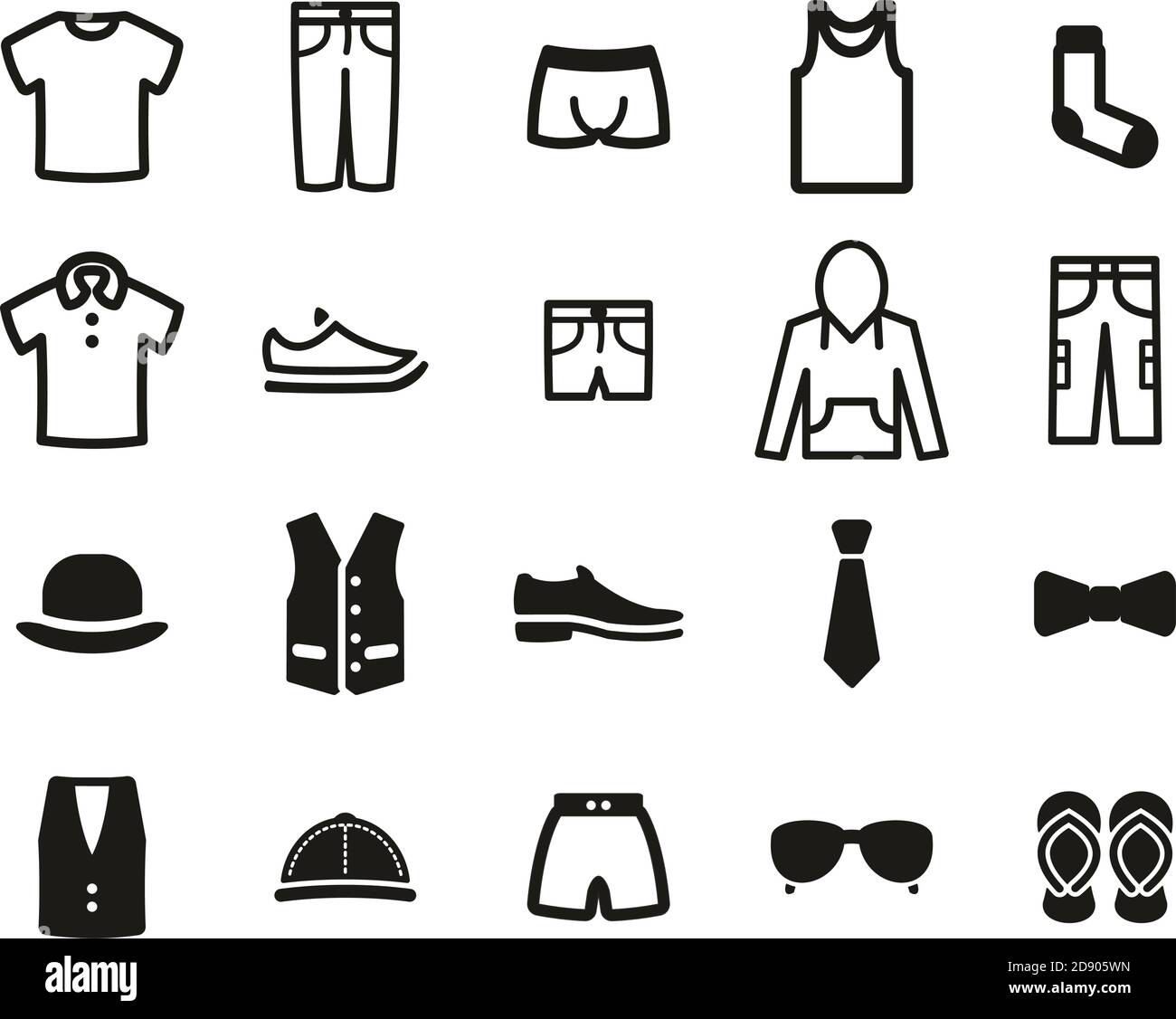 Men´s Clothing & Accessories Icons Black & White Set Big Stock Vector