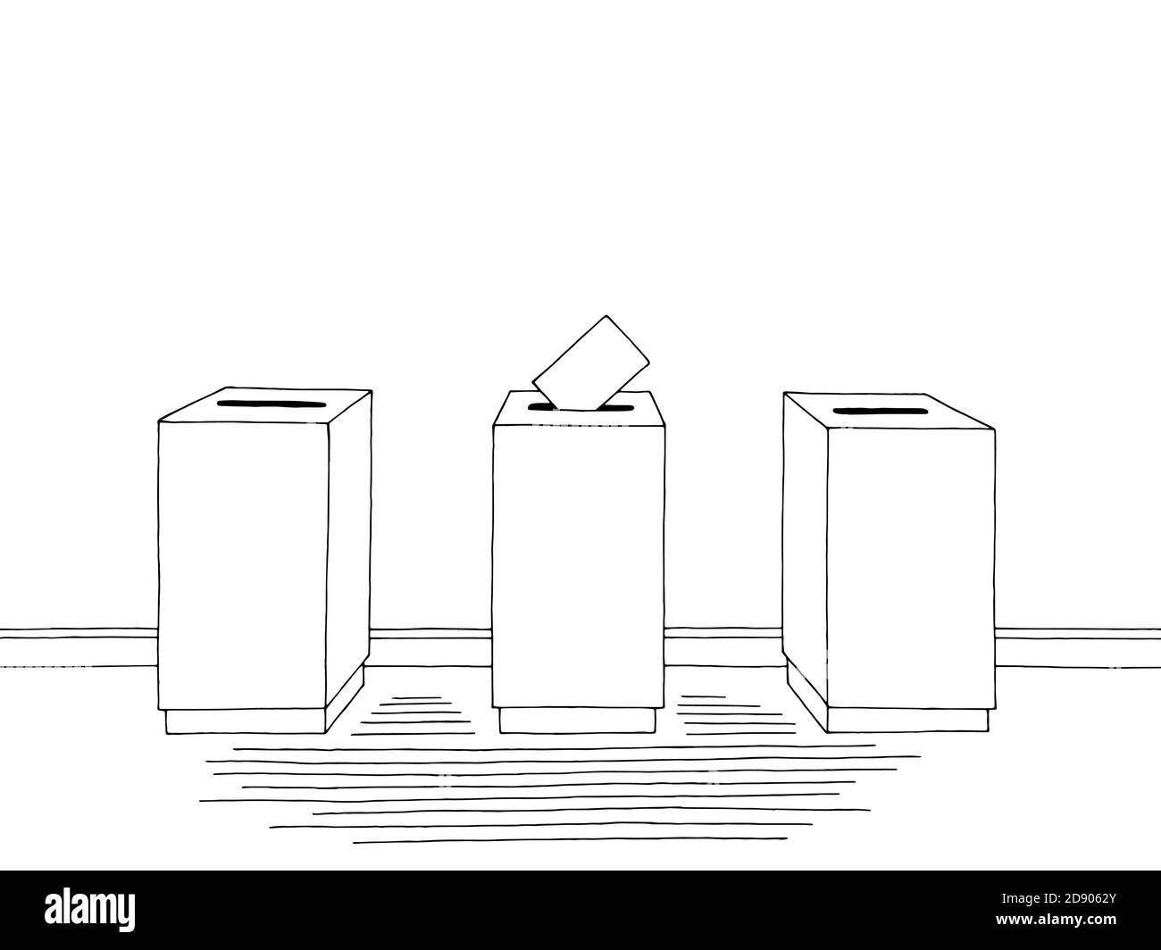 Elections interior vote bulletin put into ballot box graphic black white sketch illustration vector Stock Vector