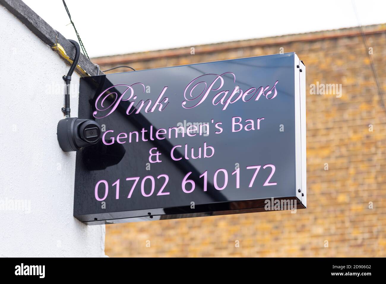 Pink Papers gentlemen's bar and club in Lucy Road, Southend on Sea, Essex, UK, adjacent to Seaway Car Park, due for redevelopment. Strip club Stock Photo
