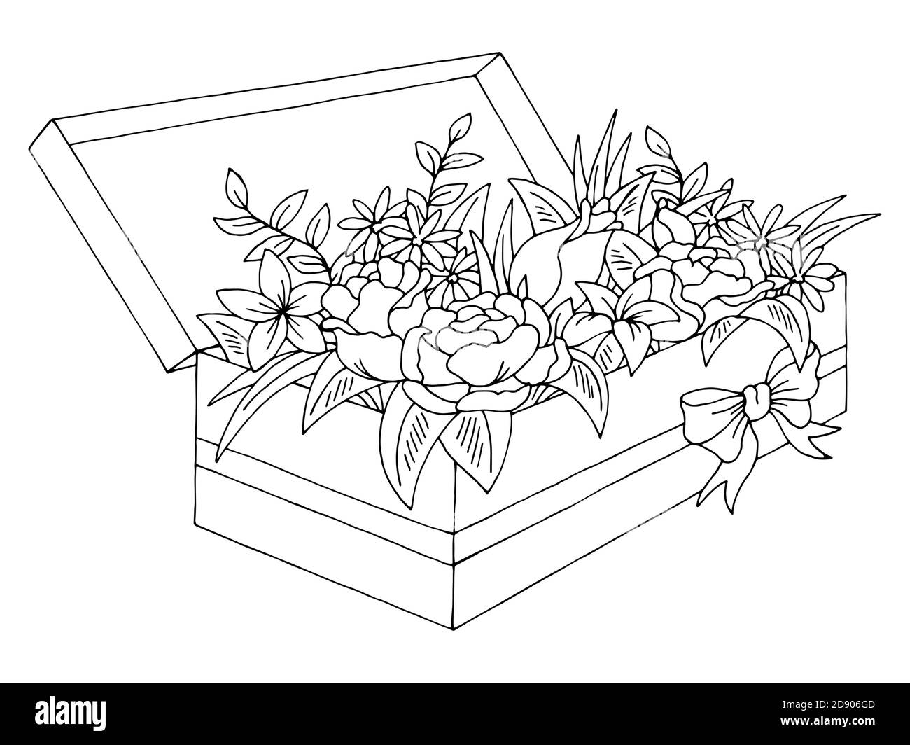 Flower box graphic black white isolated bouquet sketch illustration vector Stock Vector