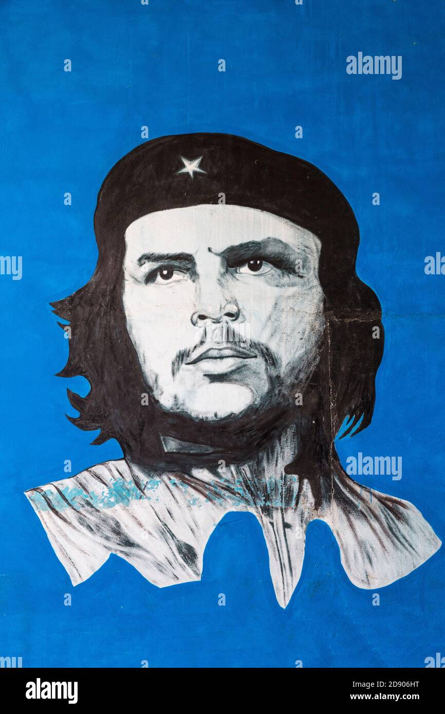 Cuba, Santa Clara, Remedios, Bus station, Revolutionary wall painting of Che Guevara Stock Photo