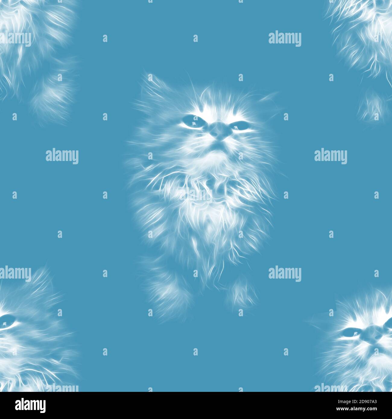 Abstract kitten on blue background. Seamless pattern. Can be used as