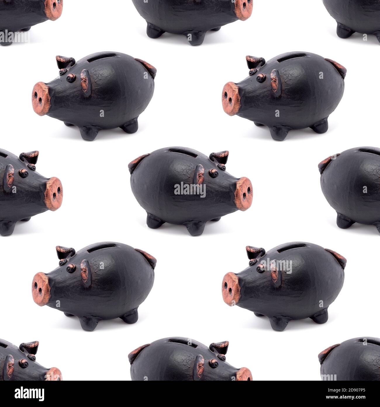 Black piggy bank isolated on white seamless background. Can be used as ...