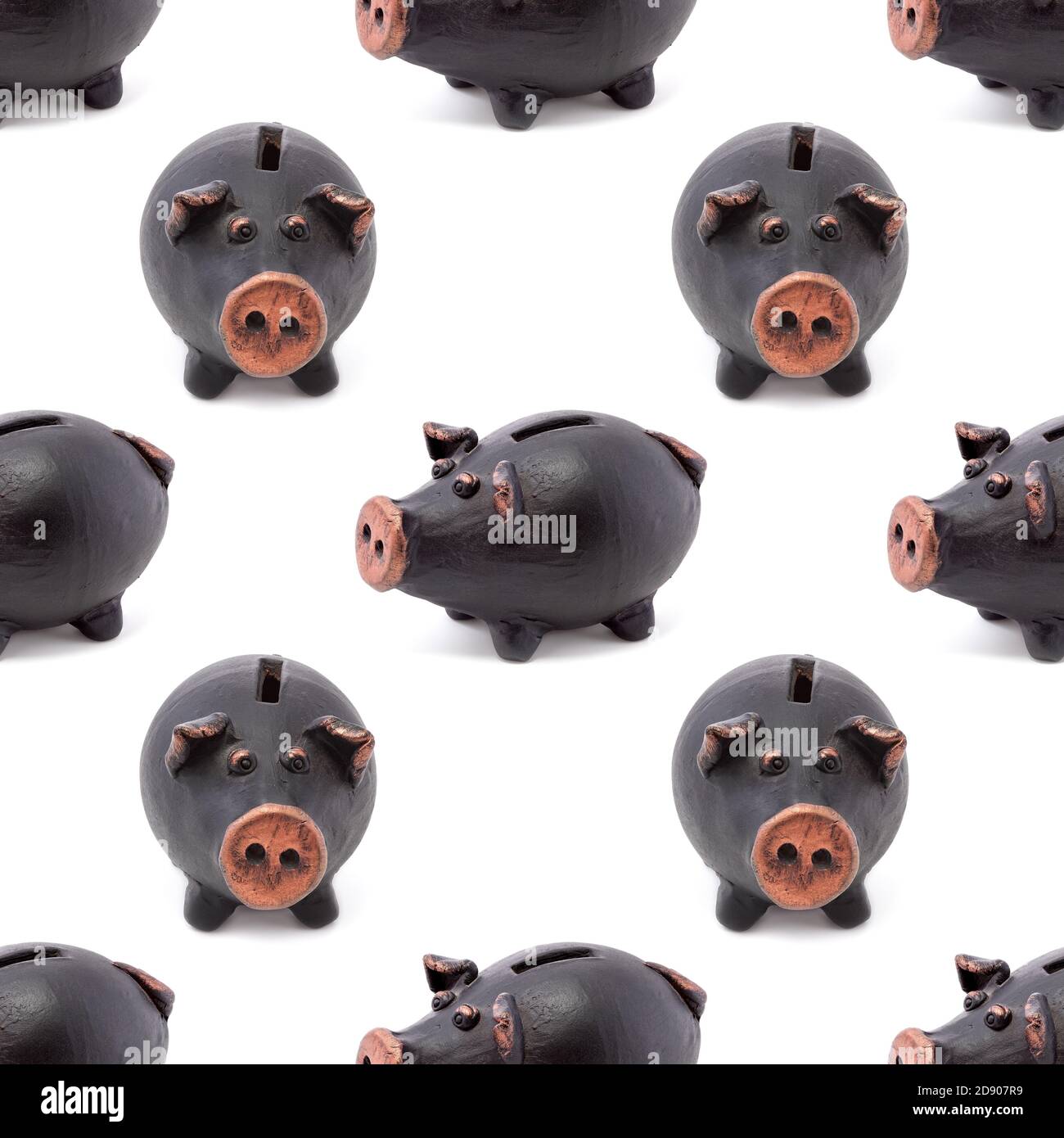 Black piggy bank isolated on white seamless background. Can be used as