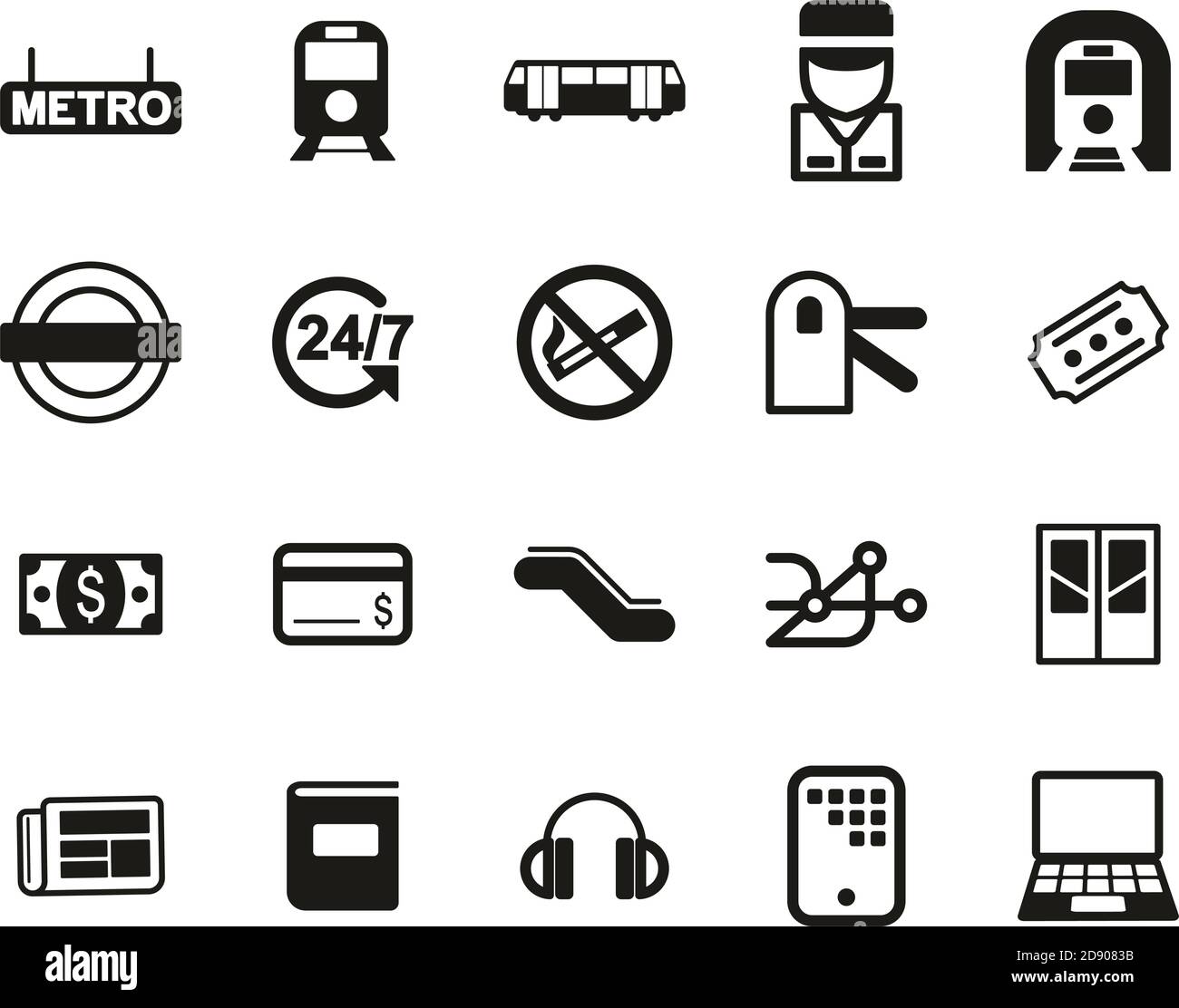 Metro Or Subway Icons Black & White Set Big Stock Vector