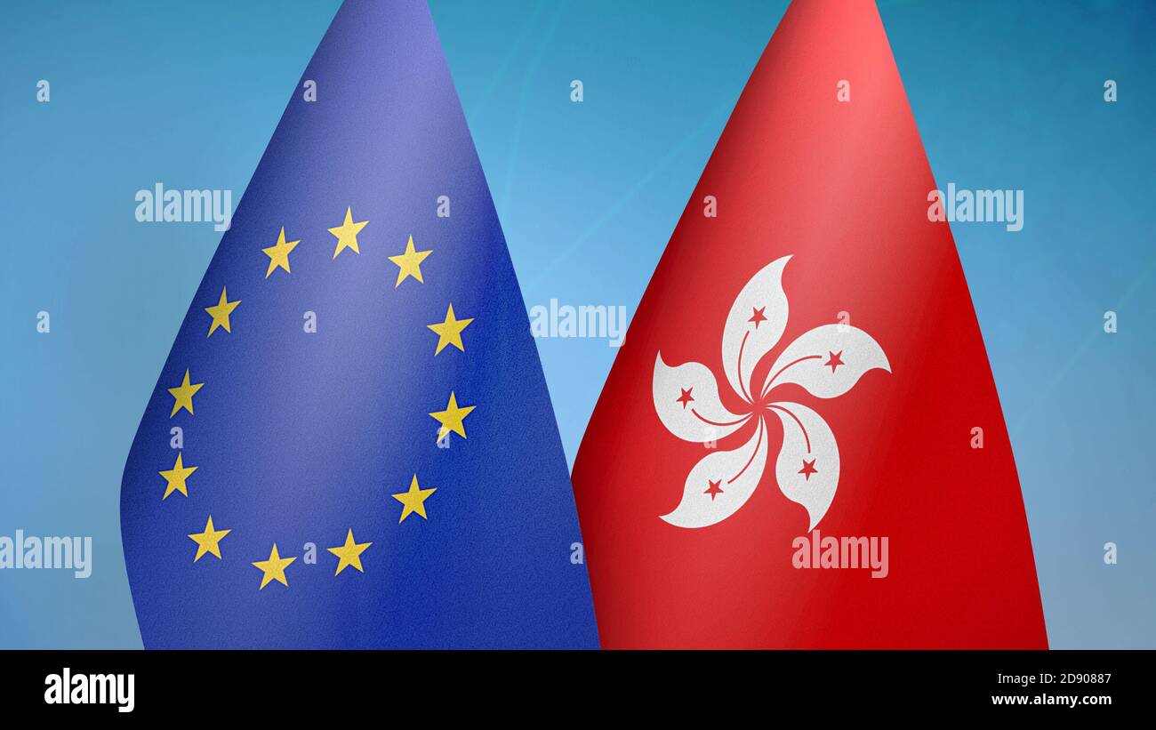 European Union and Hong Kong two flags Stock Photo