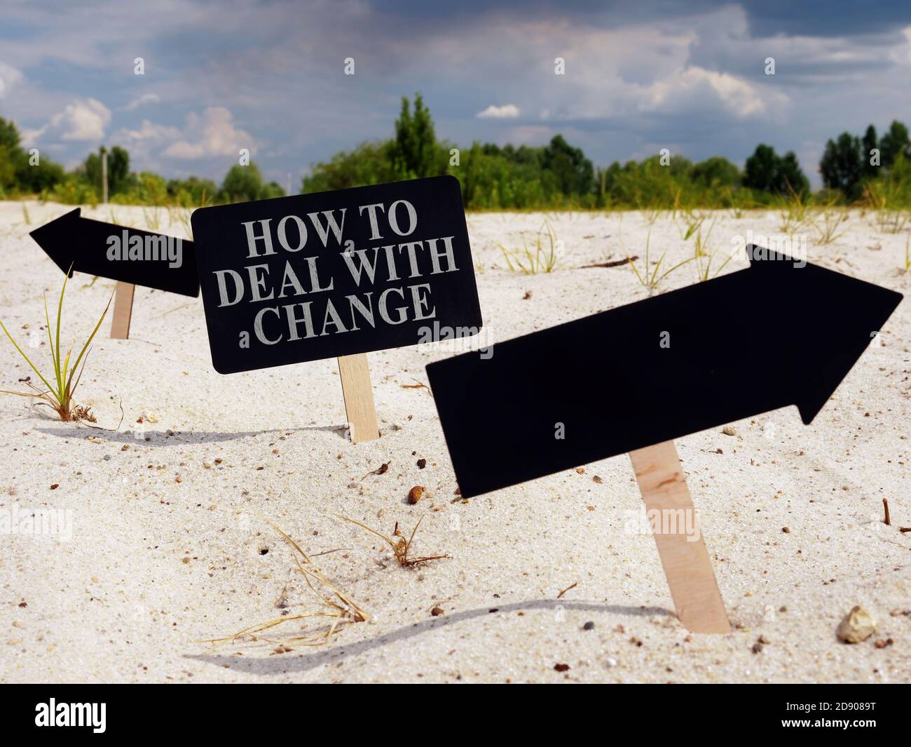 How to deal with change phrase on the plate and arrows. Stock Photo
