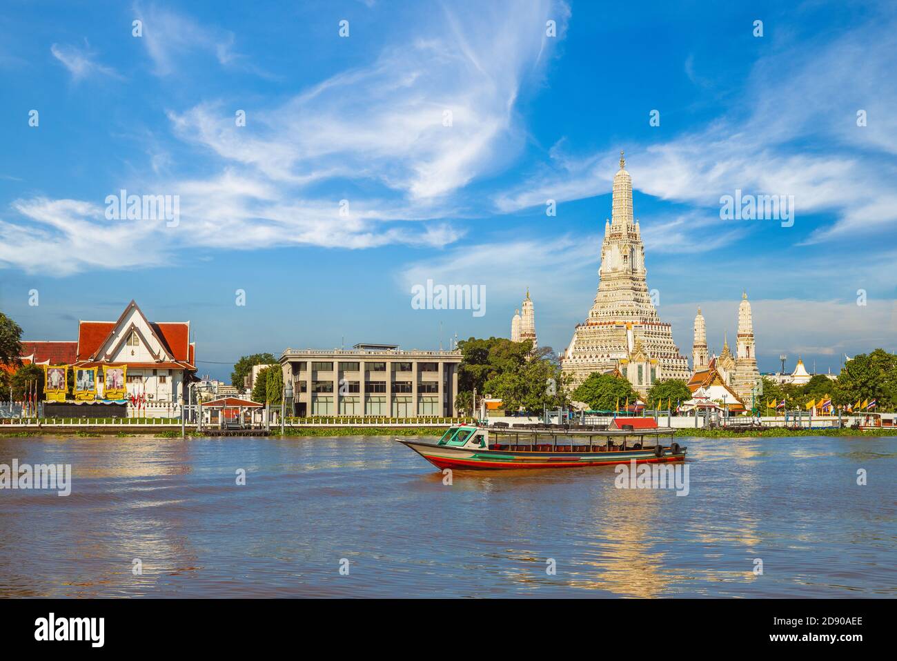 Wat Arun by Chao Phraya River at Bangkok, thailand Stock Photo