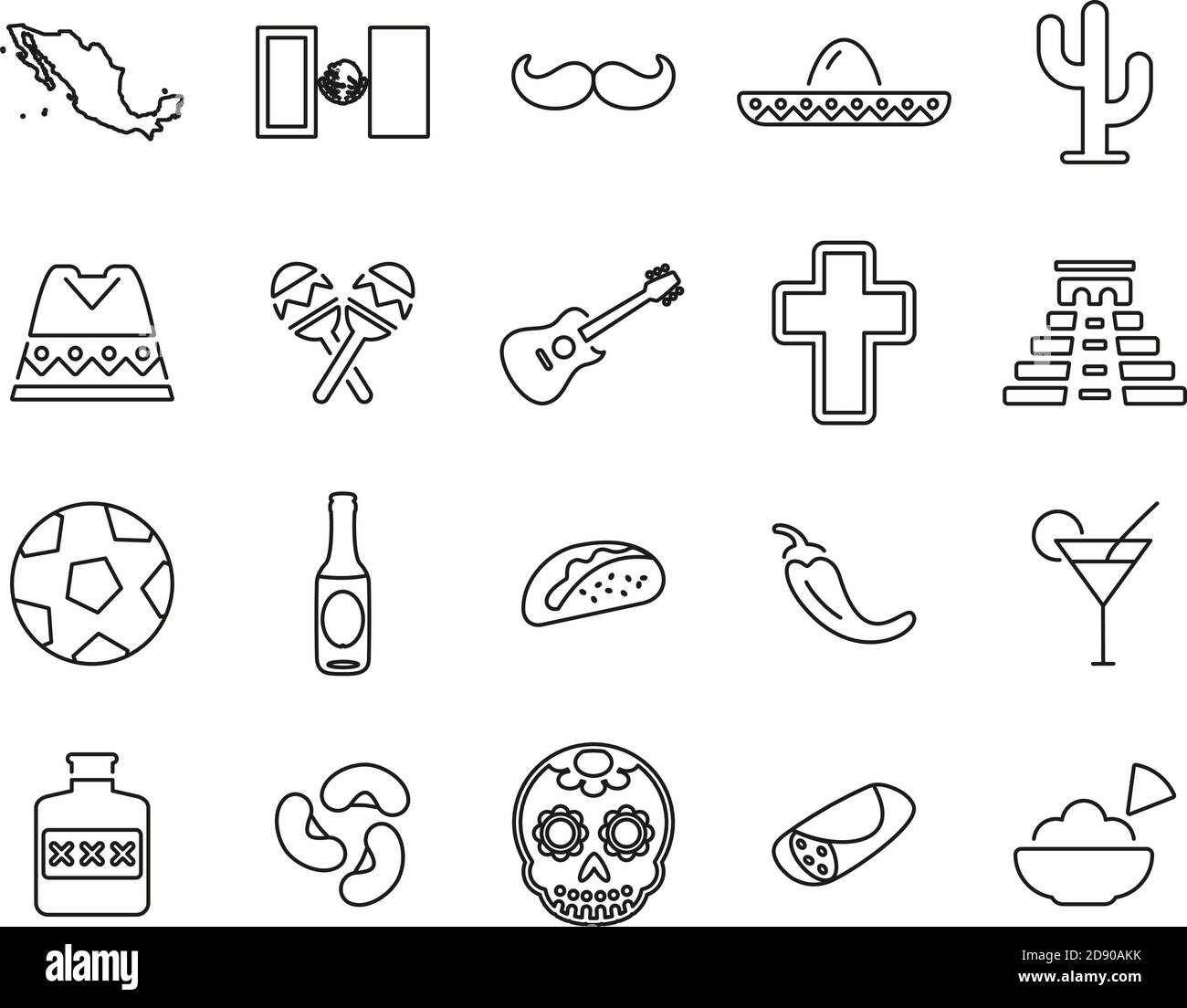 Mexico Country & Culture Icons Black & White Thin Line Set Big Stock ...