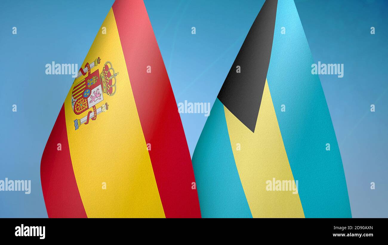Spain and Bahamas two flags Stock Photo