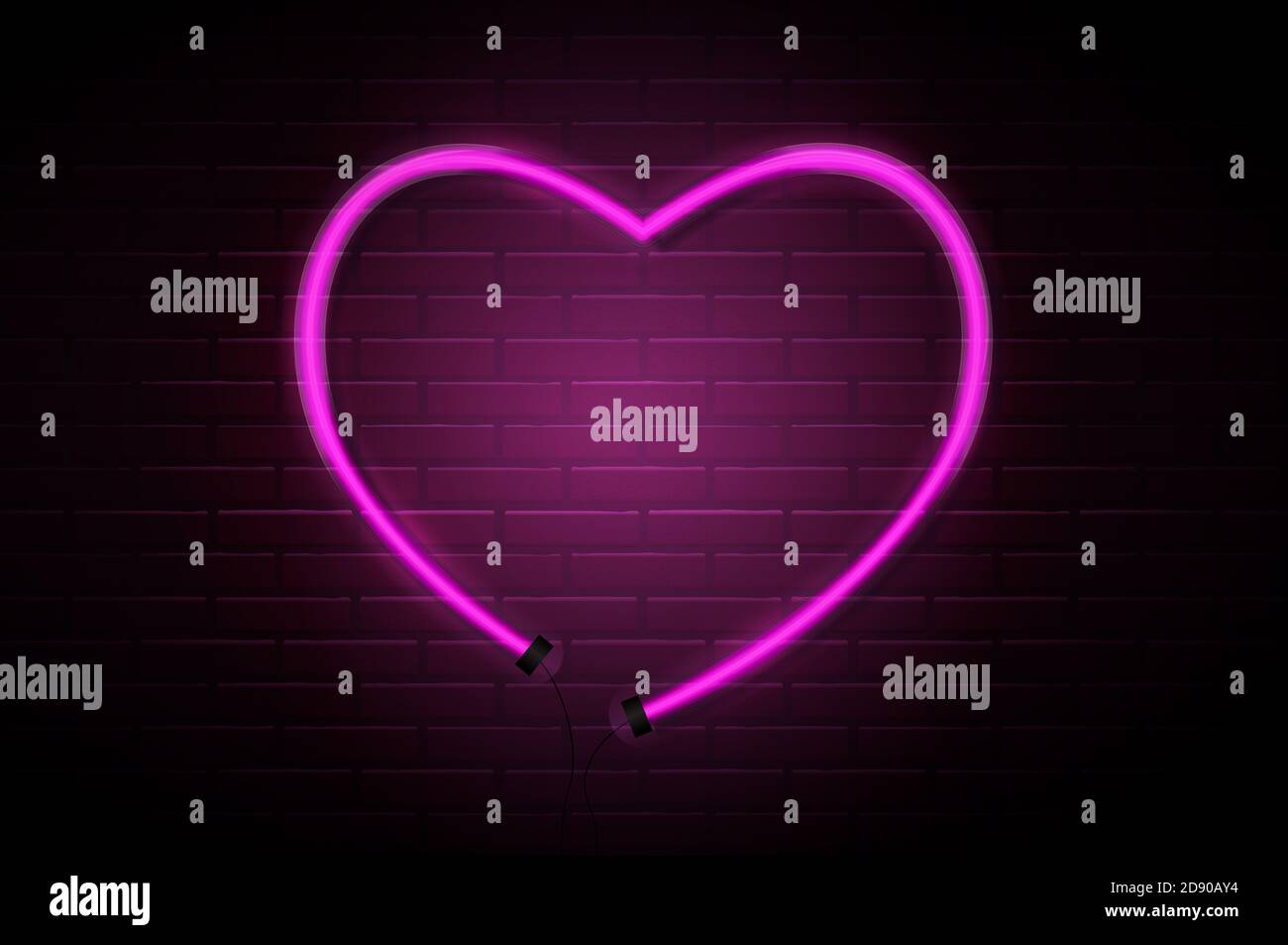Heart Glowing Neon Pink Tubes on Dark Brick Wall Background ...