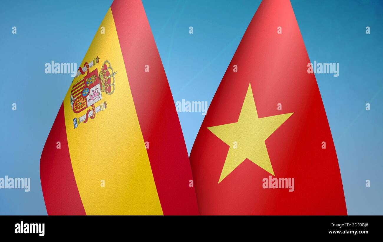 Spain and Vietnam two flags Stock Photo