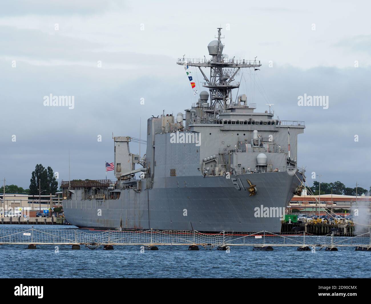 The USS Oak Hill naval vessel docked at the Norfolk Naval Base. Stock Photo