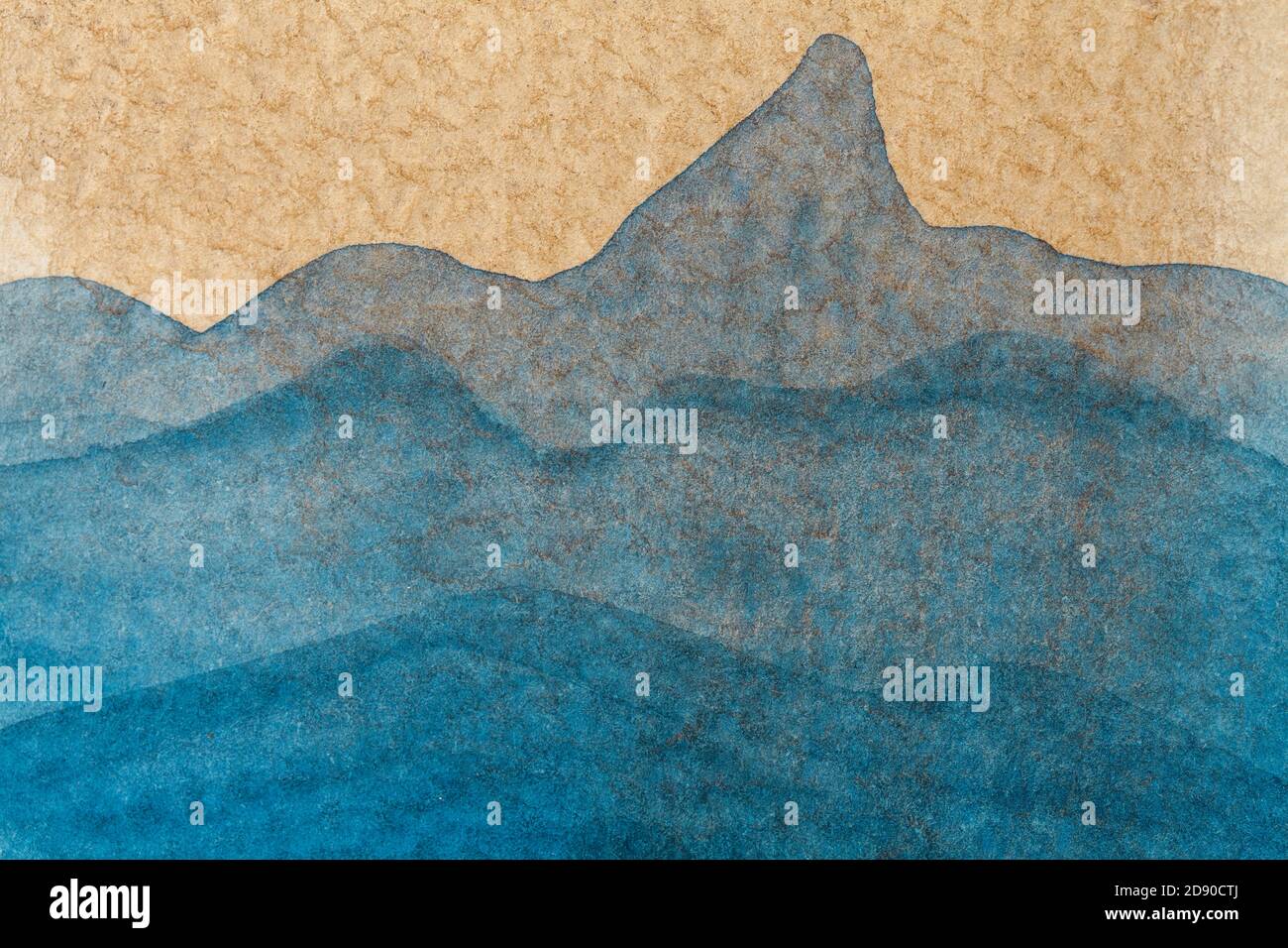 Abstract art background blue and beige colors. Watercolor painting on ...