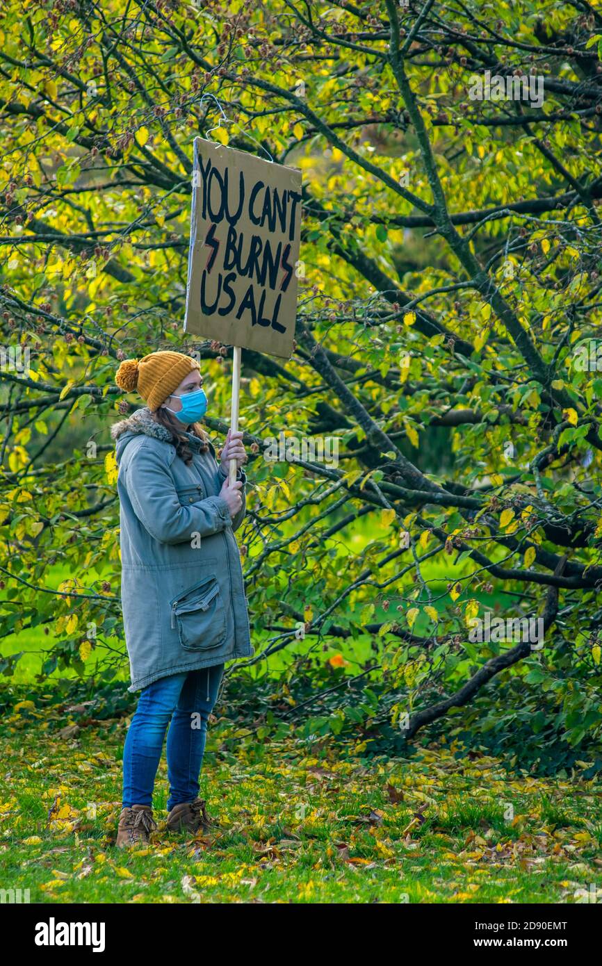 Oxford, United Kingdom - November 1, 2020: Polish pro choice protest in University Parks Oxford, women and men peacefully protesting against the anti Stock Photo