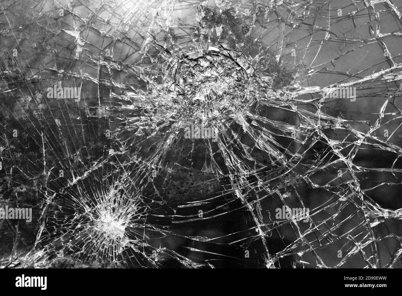 Abstract image of broken glass texture. Close-up broken car windshield. Broken and damaged car Stock Photo