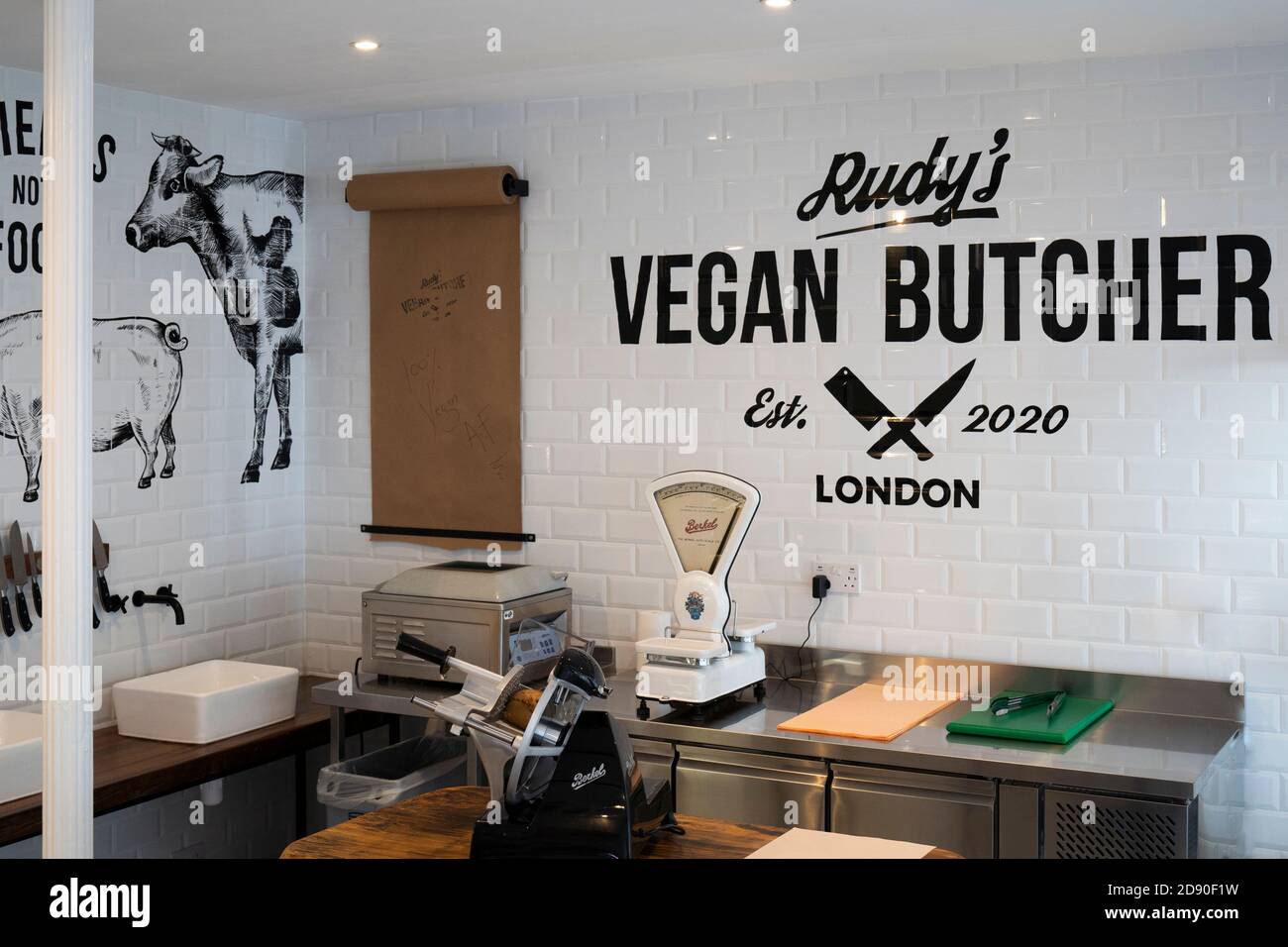 Rudys Vegan Butcher delicatessen opens in Islington London. Stock Photo