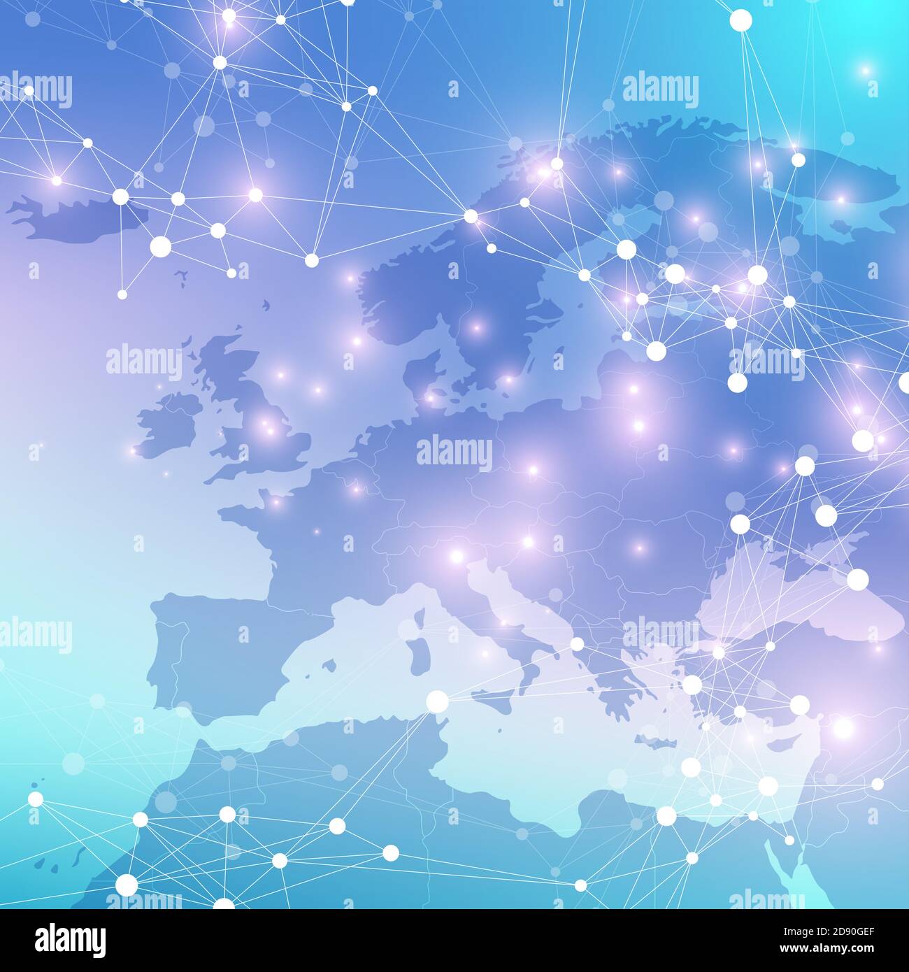World map point with global technology networking concept. Digital data visualization. Lines plexus. Big Data background communication. Scientific Stock Photo
