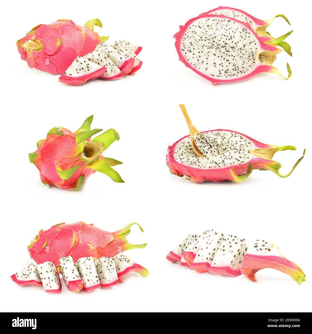 Group of dragon fruit on a isolated white background Stock Photo