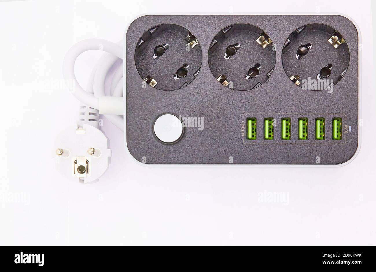 Socket with USB Port on white background for charging phones and electronic devices Stock Photo