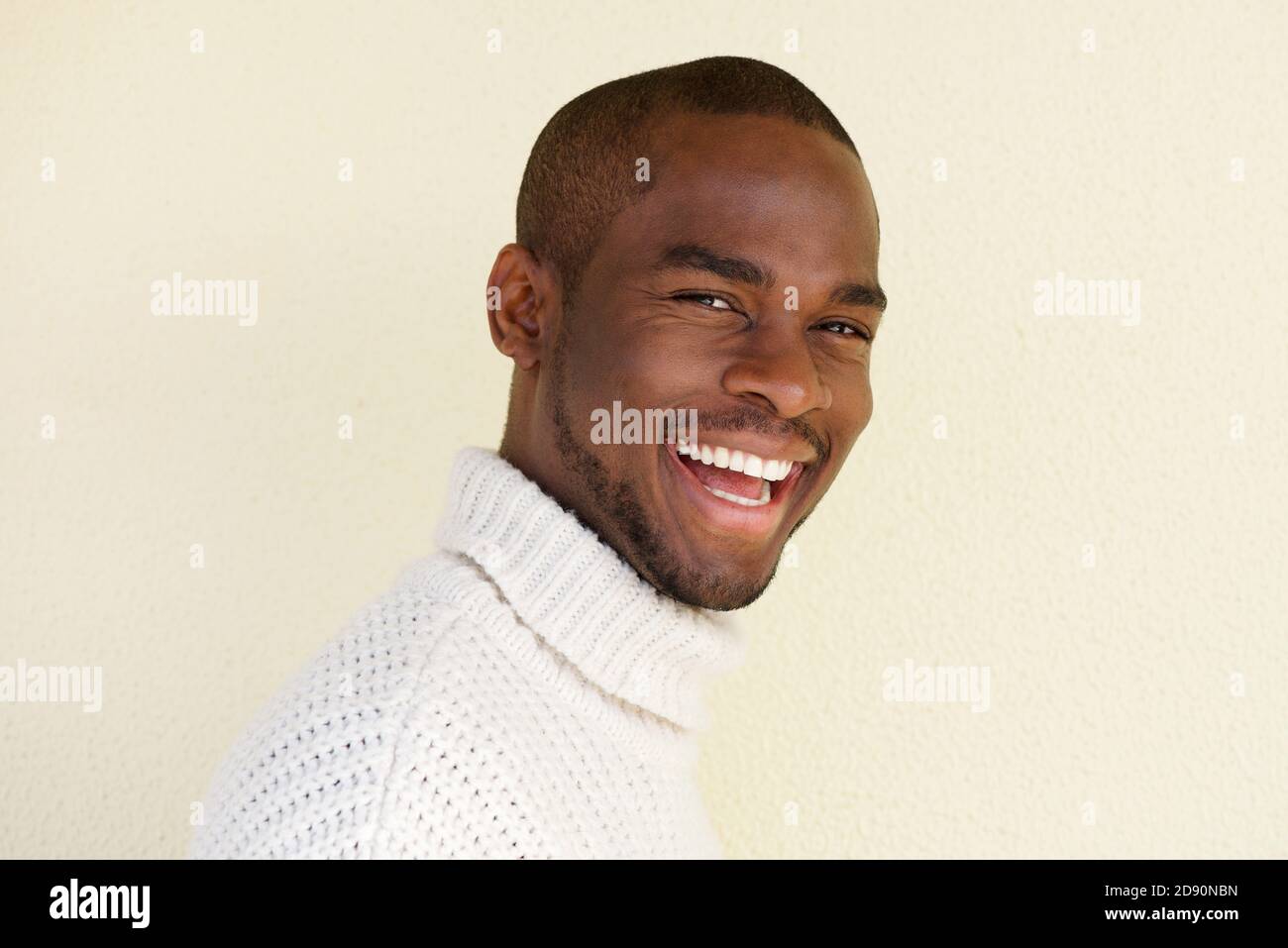 Close up side portrait of handsome african american man in sweater ...