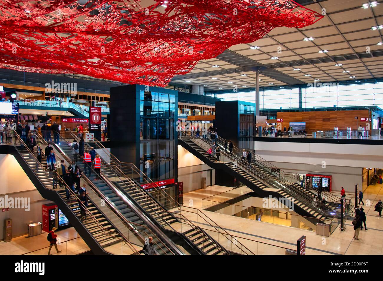 Schönefeld, Germany - November 01, 2020 - Interior shot of the passenger terminal Berlin Brandenburg Airport (BER), Willy Brandt international airport Stock Photo