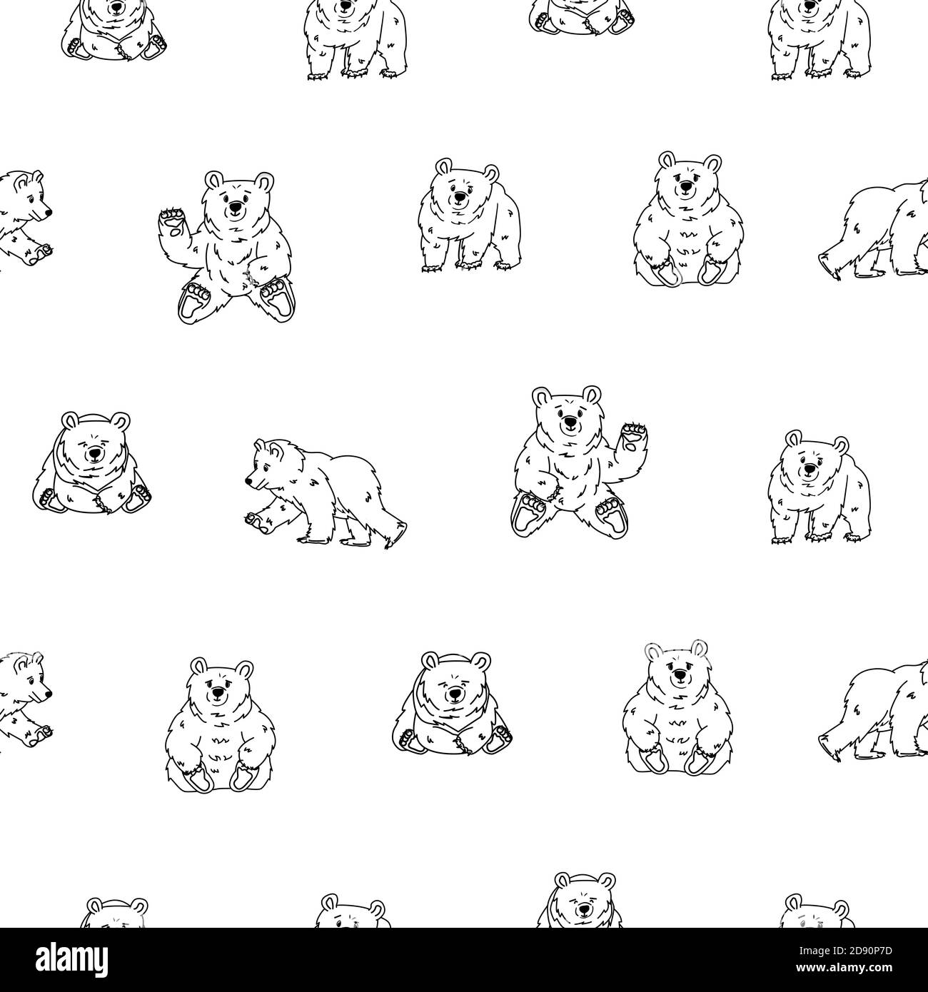 Seamless repeat pattern of hand drawn cute fluffy black white bear that ...