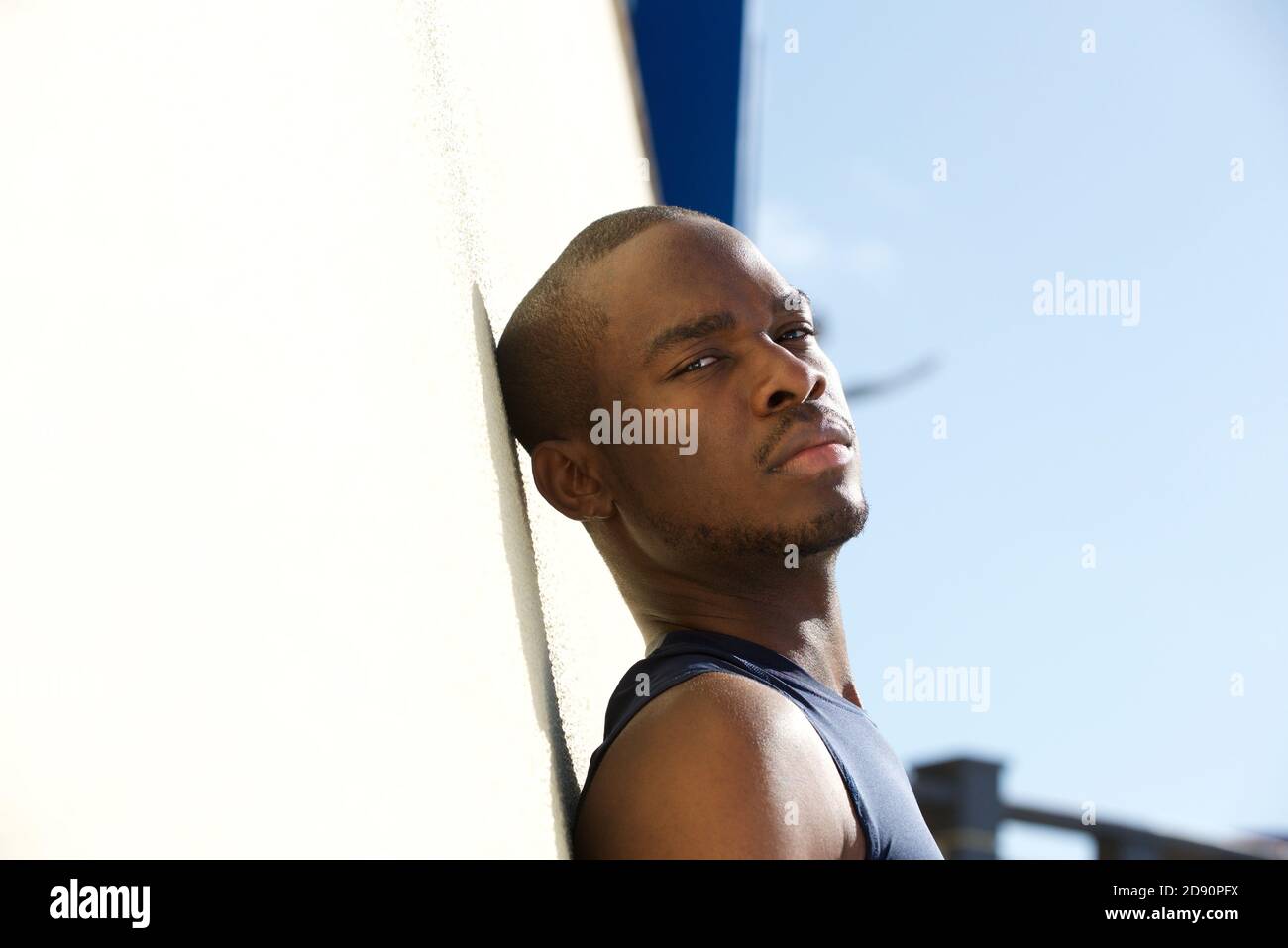 Close up side portrait of young african american man staring Stock ...