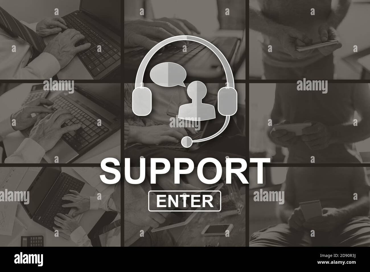 Support concept illustrated by pictures on background Stock Photo - Alamy