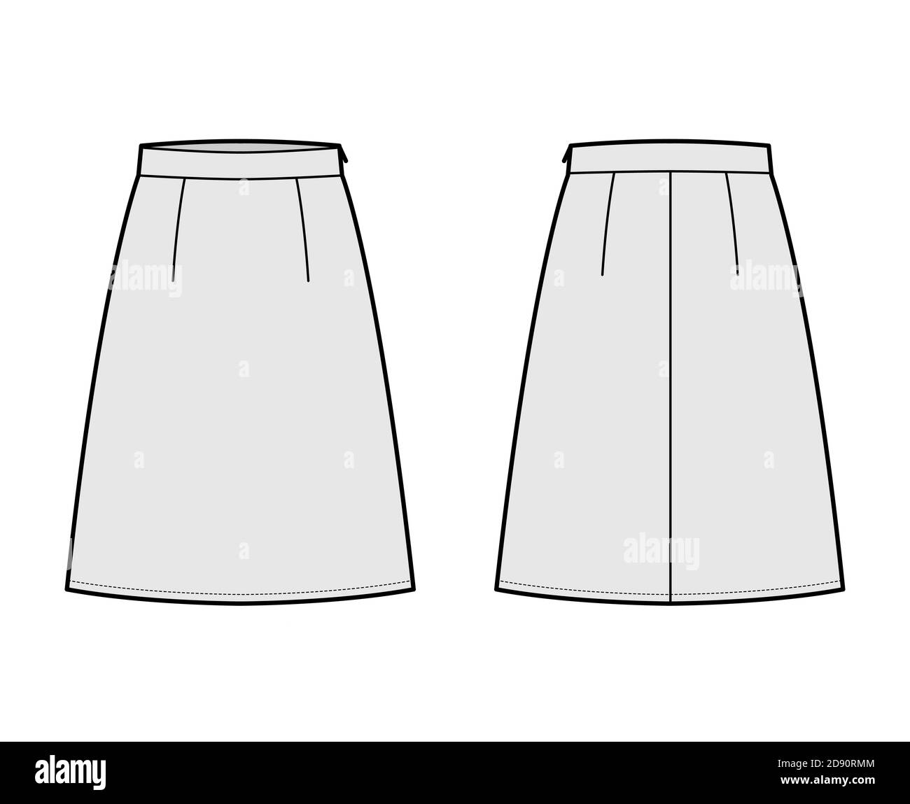 Skirt A-line fullness technical fashion illustration with knee length ...