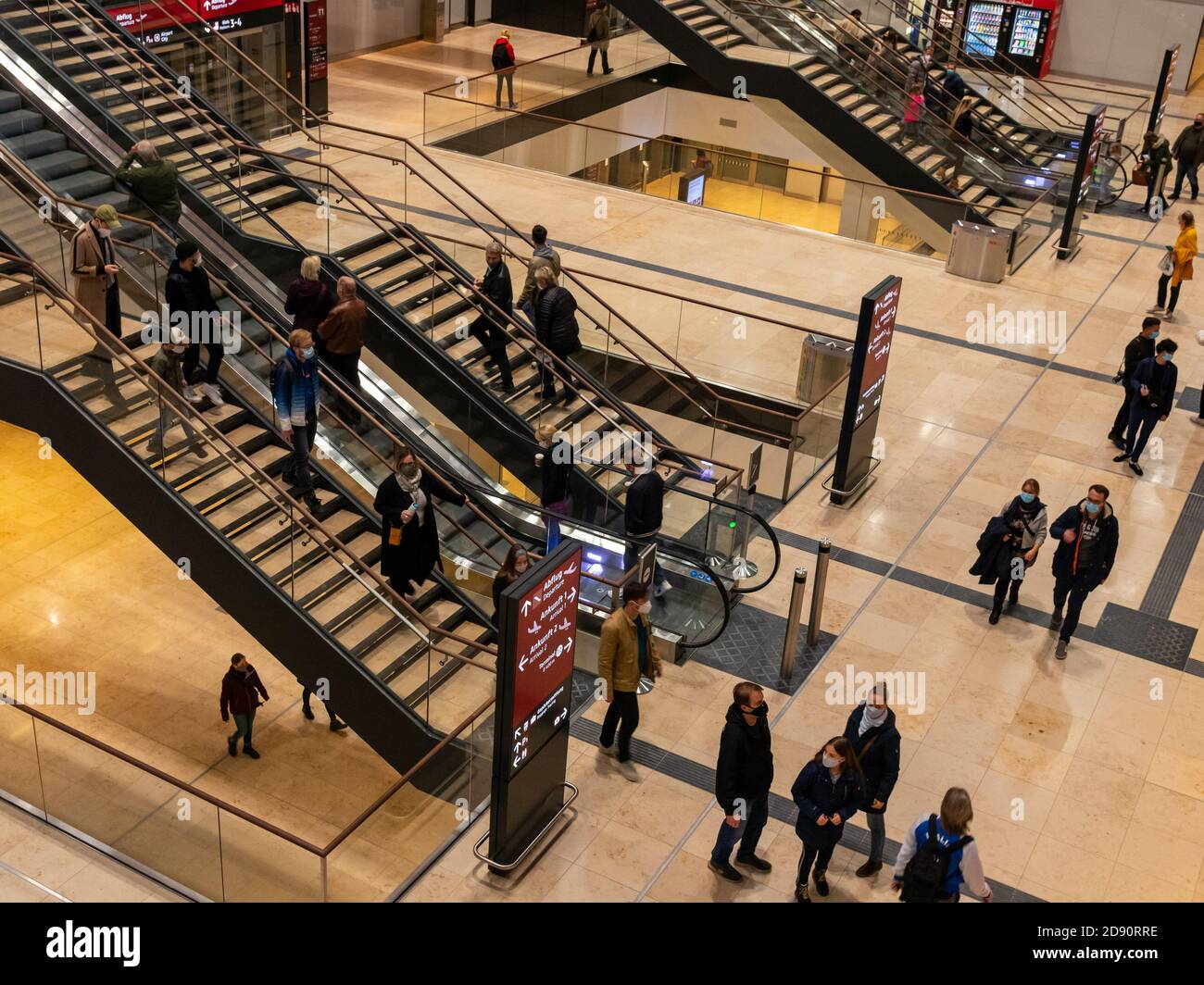 Schönefeld, Germany - November 01, 2020 - Interior shot of the passenger terminal Berlin Brandenburg Airport (BER), Willy Brandt international airport Stock Photo