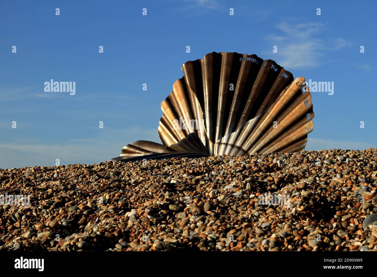 The iconic Scallop sculpture on Aldeburgh beach, Suffolk Stock Photo