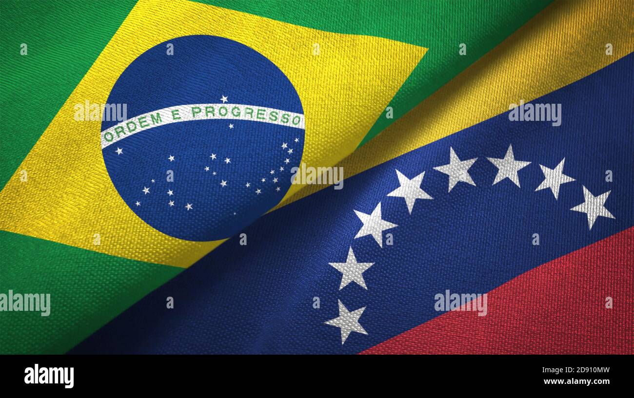 Venezuela and Brazil two flags textile cloth fabric texture Stock Photo
