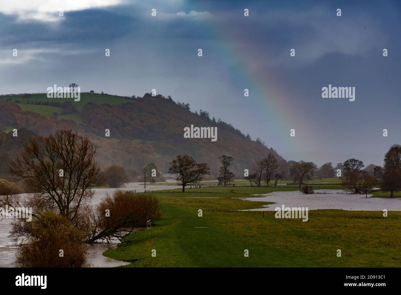 Crook of Lune, Lancashire, United Kingdom. 2nd Nov, 2020. The River Line has overtopped its bank due to the extra rain fall from Storm Aiden Credit: PN News/Alamy Live News Stock Photo