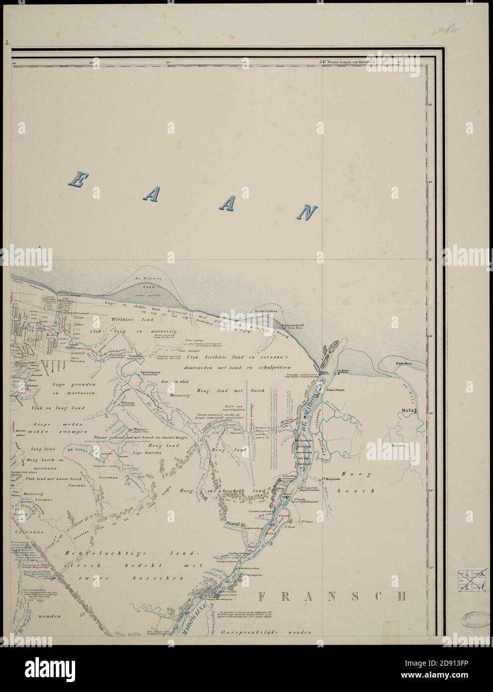 Kaart van Suriname - naar opmetingen gedaan in de jaren 1860-1879 ...