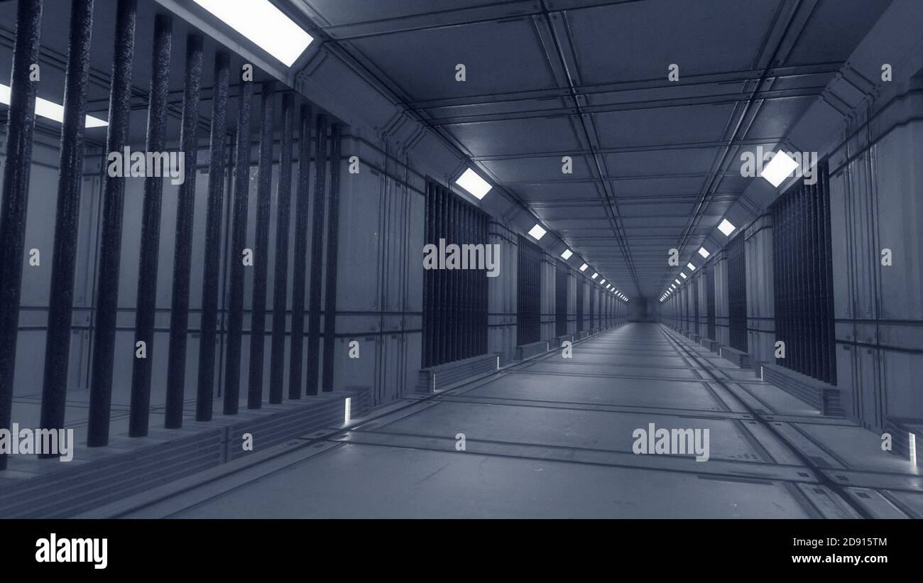 3d render futuristic interior jail Stock Photo
